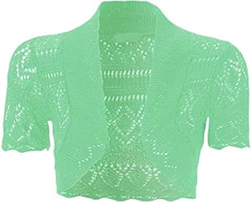 Loxdonz Girls Kids Short Sleeve Crochet Knitted Bolero Shrug Top Cardigan Shrug (11-12 Years, Mint)