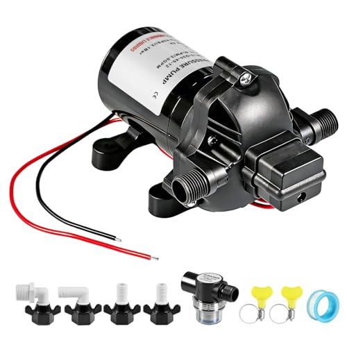 Jack Boss RV Water Pump, 12V 3.0 GPM Camper RV Water Pump, 45 PSI Self Priming Pump with Pressure Switch, On Demand Diaphragm, for RV Boat Sprinkler Agricultural and Garden Irrigation