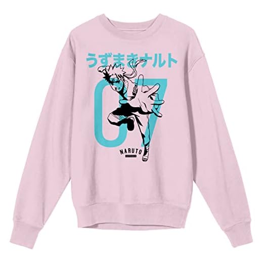 Bioworld Naruto Shippuden Naruto Kanji Crew Neck Long Sleeve Cradle Pink Adult Sweatshirt-XXL