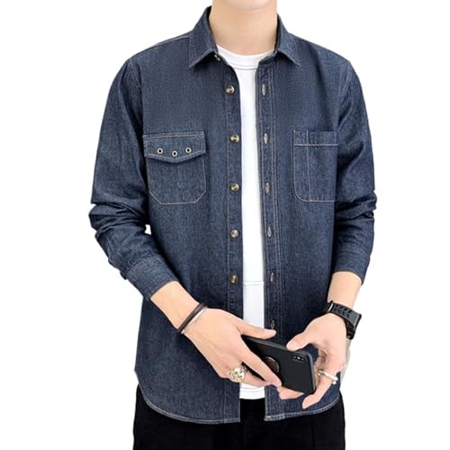 Maiyifu-GJ Men's Denim Jackets Cotton Lightweight Casual Loose Jean Jacket Fashion Distressed Button Down Trucker Coats (Dark Blue4-5,4X-Large)