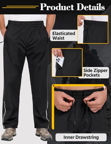 Niwicee Outdoor Hosen für Herren Jogginghose Wasserabweisende Regenhose Thermohose Fleece Gefütterte Trainingshose Sporthose Laufhose Wanderhose mit Reißverschlusstasche Jogger (Schwarz, L)