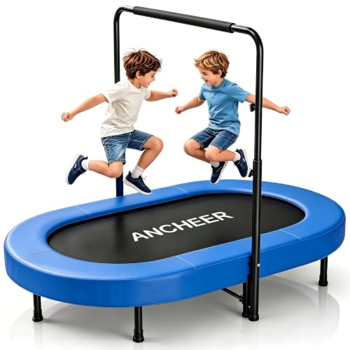 ANCHEER Trampoline for Kids, Toddler Trampoline Indoor Sports and Outdoor Games 56" Kids Rebounder 220LBS Capacity with Adjustable Safety Handrail Foldable Jumper for Boys and Girls (Deep Blue)