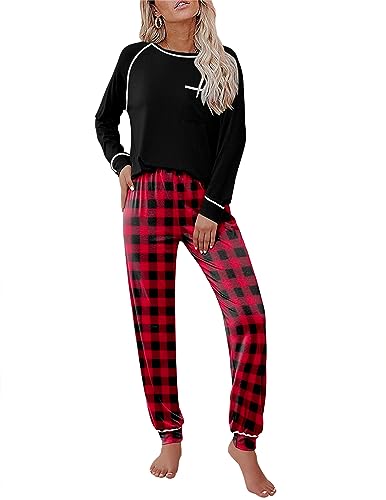 Ekouaer Pajama Sets for Women Soft Sleepwear Comfy Matching Set for Holiday,Black Plaid,S Ekouaer Pajama Sets for Women Soft Sleepwear Comfy Matching Set for Holiday,Black Plaid,S