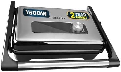 iBELL SM1700G Sandwich Maker with Floating Hinges, 1500Watt, 180 Degree Openable Plates for Grill/Toast, Temperature Control Knob (Black)