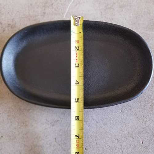 Cast Iron Steak Or Fajita Plate 8 X 4 1/2 Inside Dimension W/Wooden Holder And Handle #TOP3