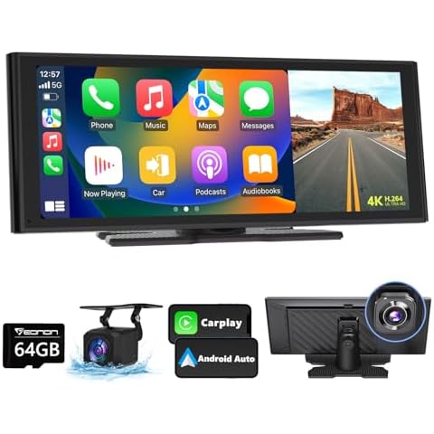 Eonon 10.26 Inch Wireless Apple CarPlay Screen Portable Car Stereo Receiver, Android Auto Touch Screen Car Radio with Bluetooth, FM/AM, Mirror Link, GPS Navigation, 4K Front Cam, 1080P Rear Cam - P4 Cover