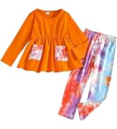 GOLLUNER Kids Toddler Girls Clothing Set Long Sleeve Top With Bowknot ＋Floral Print Pants 2 Pcs F...