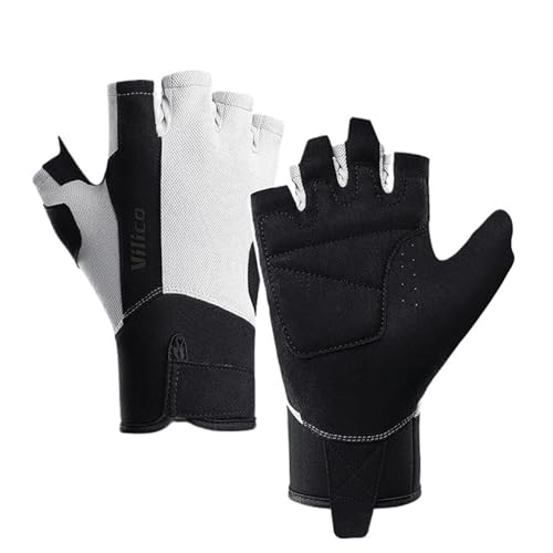 REEYUILOF Guantes de Entrenamiento Gimnasio Levantamiento Fitness Ejercicios de Escalada Ejercicio Cinturón de muñeca Amortiguador Almohadilla de Espuma Palma(White,L)