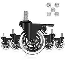 Hirate Brake Caster with 3/8"-16UNC Threaded Stem, 3" Heavy Duty Lockable Bearing Caster with Lock Nuts for Office Chairs Home Furniture, Set of 5