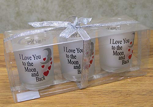 Banberry Designs Set Of 3 Frosted Glass Votive Candle Holders With Flameless Led Candles - I Love You To The Moon And Back - Holders Stand Approximately 2.5 Inches Tall #TOP6