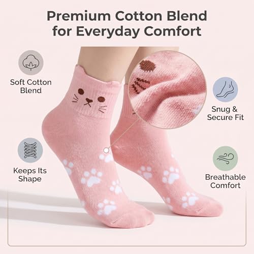 Image of Eurzom 10 Pairs Socks Womens Crew Elastic Ankle Length Cotton Socks Aesthetic Cute Lightweight Low Cut Gifts for Women