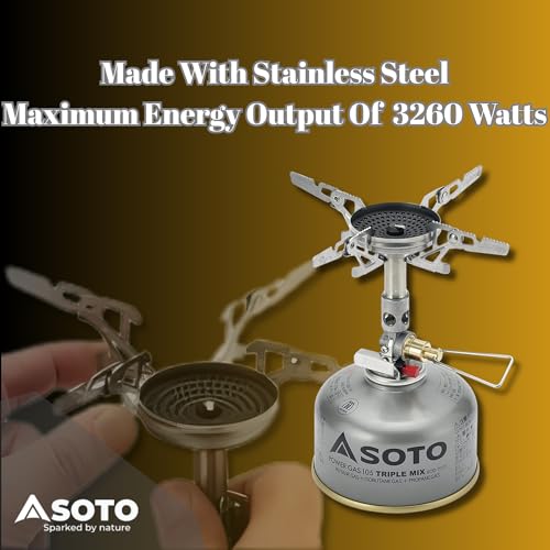 SOTO WindMaster Kuchenka Gazowa Turystyczna – Ultralekka Kuchenka Outdoor (87 g) z Piezo Zapłonem Stealth Igniter, Wklęsła Głowica Palnika Wiatroodporna, Micro Regulator do Kartusza Gwintowanego