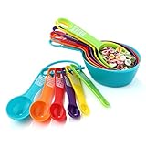 12PCS Measuring Cups, Little Cook Colorful Measuring Cups and Spoons Set, Stackable Measuring Spoons, Nesting Plastic Measuring Cup, kitchen Measuring Set for Baking & Cooking (6+6, Multi Colors)