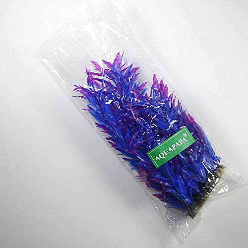 Aquapapa Aquarium Plants Fish Tank Decorations Ornament Plastic Artificial Plant (Blue/Purple - 9.5\" h)