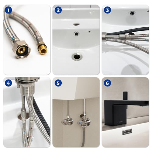 VANCOCO 2 Stk. Anschlussschlauch Armatur G3/8 x M10, Wasserhahn Schlauch, Panzerschlauch 3/8 Zoll, Flexschlauch 3/8, Wasserhahn Verlängerung, Schläuche Verlängerung für Wasserhahn Mischbatterie