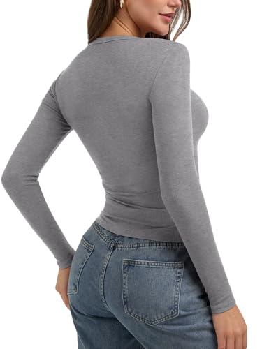 PINKMSTYLE Womens Button Up Scoop Neck Long Sleeve Tops Ribbed Slim Fitted Henley Shirts3