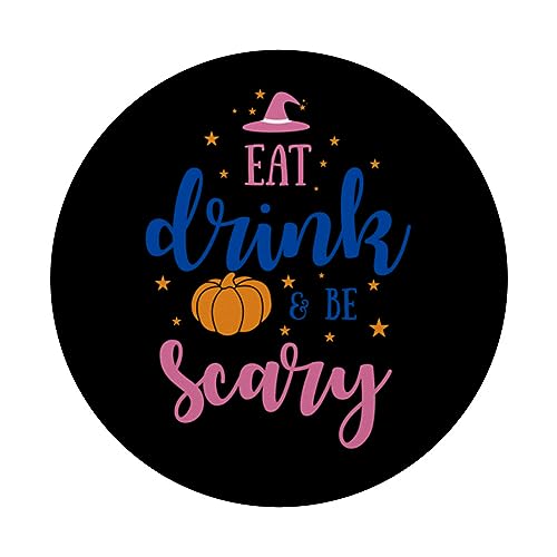 Funny Halloween Eat Drink And Be Scary Vintage Halloween PopSockets Swappable PopGrip, Black - Image 3