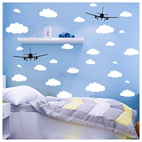31Pc Cloud Wall Stickers And 2Pc Black Airplanes Decor Wall Decals For Nursery Kids Room Decor, Cunya Vinyl Removable Clouds Wall Art Stickers Home Decoration (Mix Size 4-10 Inch ) #TOP15