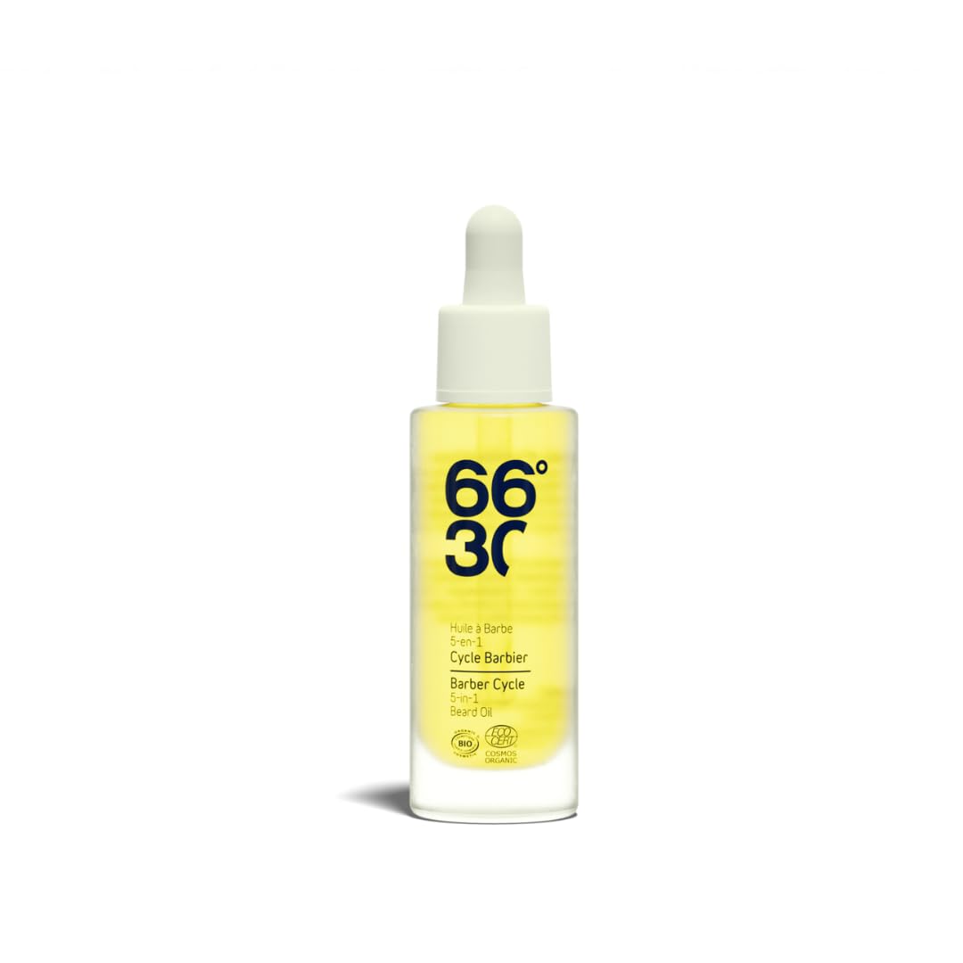 66°30 - Huile à Barbe Bio - 8 Huiles Végétales - Adoucit, Lisse, Hydrate - 5-en-1-30ml