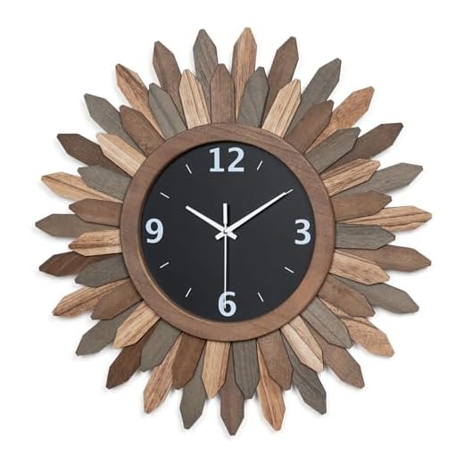 Honiway Large Wall Clock Battery Operated 21 in Rustic Wood Boho Sunburst Decorative Wall Clock Silent Non Ticking Farmhouse Wall Clocks for Living Room Bedroom Kitchen Bathroom Decor (Tricolor)