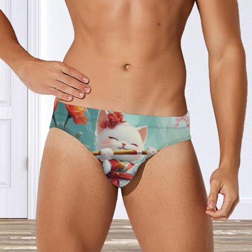 Funny Cat Playing Flute Musician Mens Swim Briefs Quick Dry Swim Trunk Bikini Underwear Swimsuit4