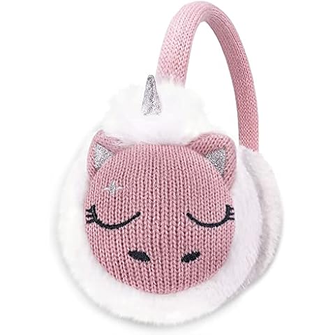 Gifts Treat Ohrenschützer Mädchen Ohrenwärmer Kinder Katzenohren Winter Plüsch Gestrickte Ohrenschützer mit Tier Muster Earmuffs Rosa,M Cover