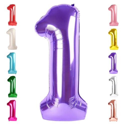 Image of 1 Balloon Numbers Birthday Decorations, 40In Purple Balloons for Men Women | Eye-catching Appearance, Perfect Decorative Centerpieces, Convenient Self-sealing Structure, Widely for Various Occasions