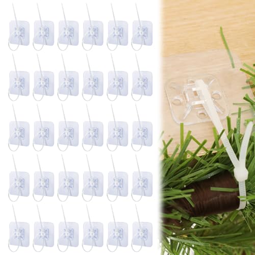LemonRoad 30 Pcs Garland Hooks for Mantle Fireplace Hooks for Stockings Self Adhesive Adjustable Stocking with Cable Ties Fireplace Window Christmas Garland Wreath Decorations(Clear)