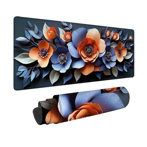 Tapis de souris XXL rouge 80x40 cm aux motifs de fleurs pour bureau et PC