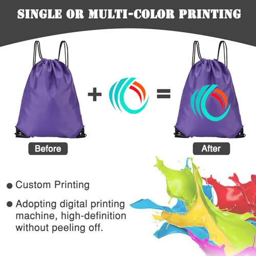 Custom Bags With Your Logo Set of 100 Custom Backpack Draw String Bags Pack Bulk for Travelling Swimming Gym Everyday Use (Purple)