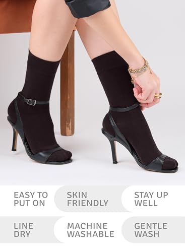 Image of Women's Bamboo Dress Socks, Crew for Business Trouser Casual, Soft, Thin & Seamless, Size 6-9 /9-12 (3, 4 or 5 Pairs)