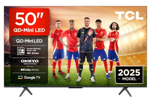 TCL 50Q6C 50”Classic QD-Mini LED Smart TV, 4K HDR Premium 1000nits, Powered by Google TV (Dolby Vision IQ & Atmos, Onkyo 2.1 Sound System, 144Hz Motion Clarity Pro, Voice Control), Q6C