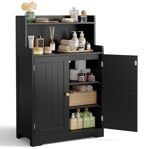 Gizoon Small Bathroom Storage Cabinet, Freestanding Organizer with 2 Doors, 2 Adjustable Shelves, 40" H Floor Pantry Cabinet for Dining Room, Kitchen, Living Room, Hallway, Black