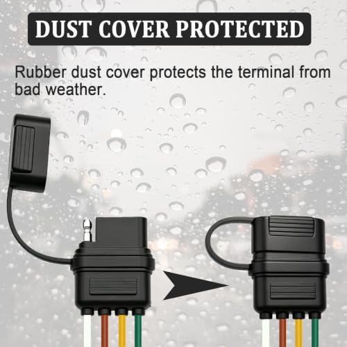 Image of 4-Way Flat Trailer End Connector 49 Inch,4 Pin Trailer Wiring Harness,4 Pin Female Truck Connector with Dust Cover P-081