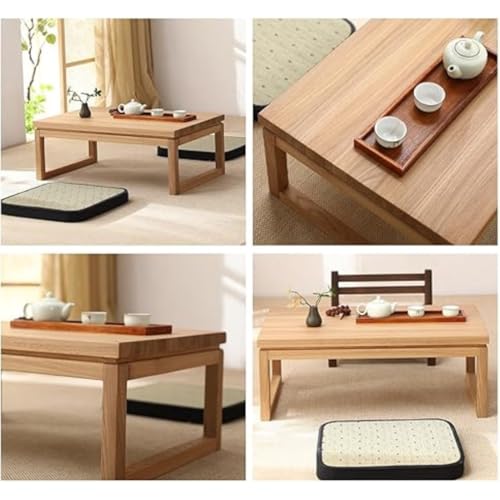 Image of Japanese Floor Table Wooden Low Modern Tatami Tea & Coffee Table Multifunctional Rectangular Wooden Tea Table for Living Room Home (Dark Brown)