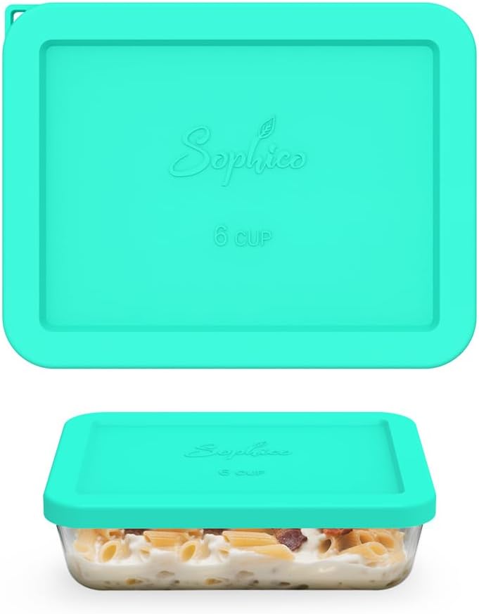 Sophico 6 Cup Rectangle Silicone Storage Cover Lids Replacement for Pyrex 7211-PC Glass Bowls, Container not Included (Mint-1pack)