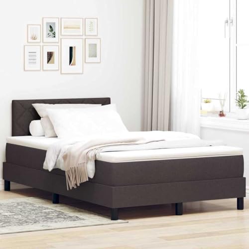 vidaXL Cama Box Spring con Colchón & LED Marrón Oscuro Tela 120X190 cm Diseño Moderno Confortable para Dormitorio Cubrecolchón Muebles Contemporáneos Estructura Soporte King