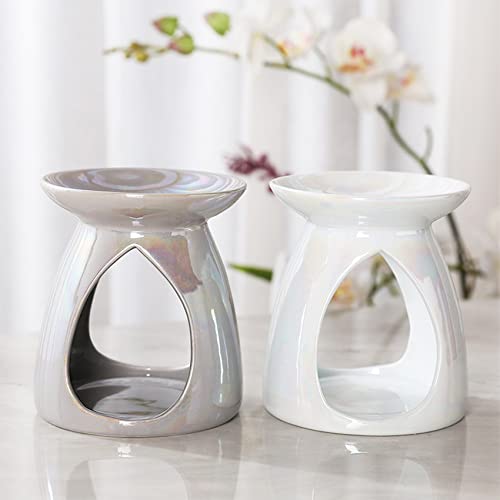 E.yomoqgg Wax Warmer Oil Burner,Ceramic Tealight Candle Holder Wax Melt Warmer With Candle Spoon, Aromatherapy Diffuser For Home Office Bedroom Furnace Romantic Decor (White, Pearly-Lustre) #TOP1