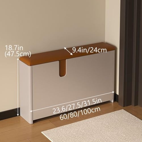 Banc à chaussures en pin avec assise cuir beige 80cm - 2