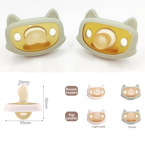 Image of 2-Pack Silicone Pacifiers for Babies 0-3 Years, BPA-Free Soft Cat Shape Baby Soothers with Silicone Nipple-Pale Green