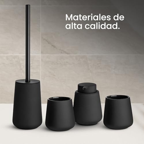 Black Sweden Home Set de Accesorios Baño - Dispensador jabon baño, 2 Vasos, Escobilla de Baño - Cerámica, Revestimiento Negro Mate, Diseño Nórdico - Decoración Baño - imagen 7