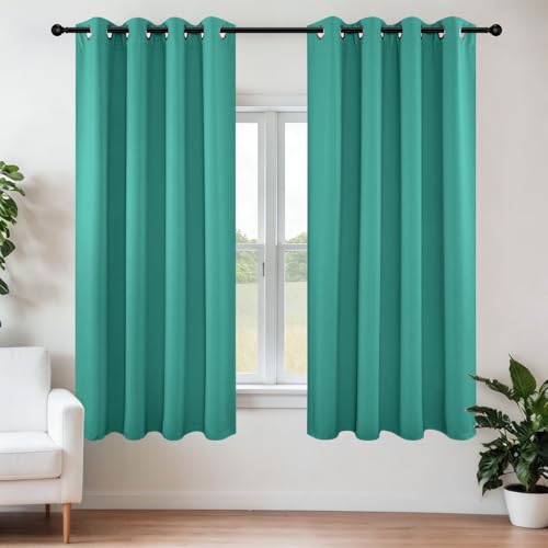 Image of Joydeco Blackout Curtains 45 Inch Length 2 Panels Set, Thermal Insulated Long Curtains& Drapes 2 Burg, Room Darkening Grommet Drapes for Living Room Bedroom Window (W52 x L45 Inch, Peacock Blue)