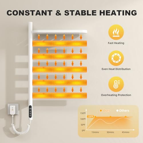 Calentador de toallas eléctrico de pared con 5 brazos giratorios y temporizador 8