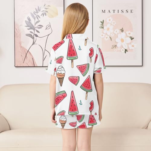 ALAZA Watermelon Ice Cream Pajamas Satin Pajama Set Short Sleeve Button Down Sleepwear4