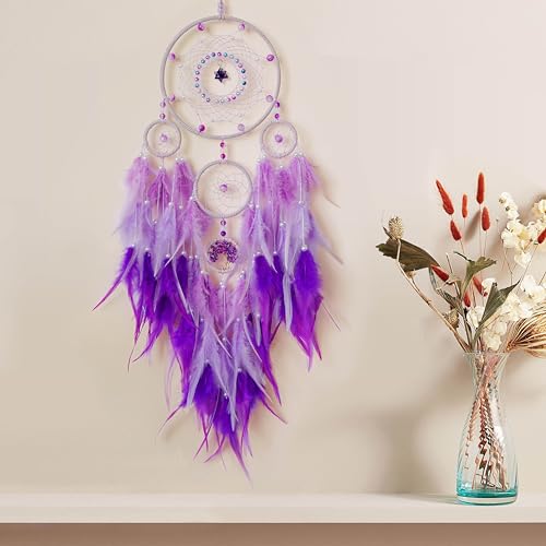 Dream Catchers,Large Dream Catcher Tree of Life Wall Decor,Adult Purple Boho Dream Catcher Wall Decor with Gemstone Hanging Ornament Girls Dorm Room Decor Festival Gift - Image 3