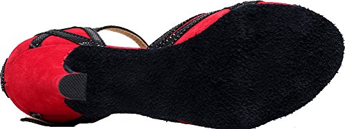 Chaussures de danse talon confortable et bout ouvert rouge 40