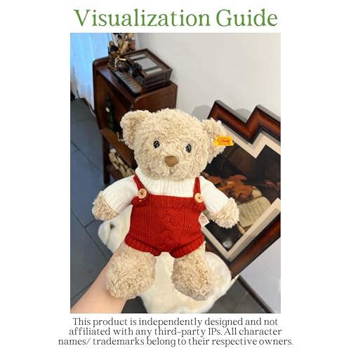 LICHADUOLE 4-TLG. Weihnachts-Set für Plüschtiere (30cm Teddybär) – Rote Latzhose + Weißer Pullover + Grüner Schal + Weihnachtsmütze | Passend für Bashful Hasen,Bartholomew Bären (Plüschtier separat)