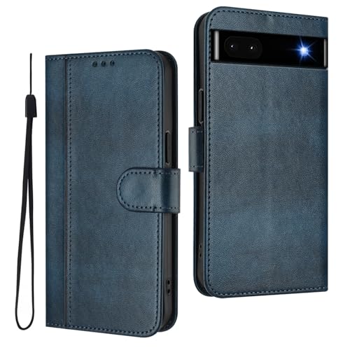 Custodia per Google Pixel 6a Cover con Slot CartaSupporto Visuale Antiurto Chiusura Magnetica Protective - blu scuro pelle