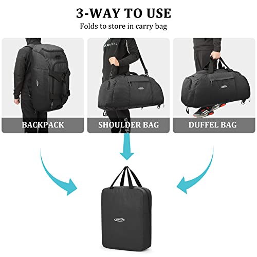 G4Free 70L Large 3-Way Duffle Backpack Gym Bag with Shoe Compartment Lightweight Waterproof Foldable Sports Duffel Bag Travel Backpack Luggage (Black) - Image 5