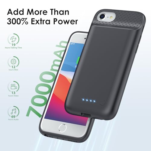 Battery Case for iPhone 8/7/6s/6/SE (2022/2020),[2025 Upgraded] 7000mAh Ultra-Slim Portable Extended Charger Cover for iPhone 8/7/6s/6/SE (2022/2020) Charging Case (4.7 Inch)-Black